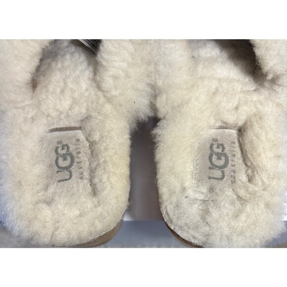 Ugg Clogs Beige Shearling Lined Canvas With Wood Sole Size 7 Womens Studded Mule - Picture 11 of 13